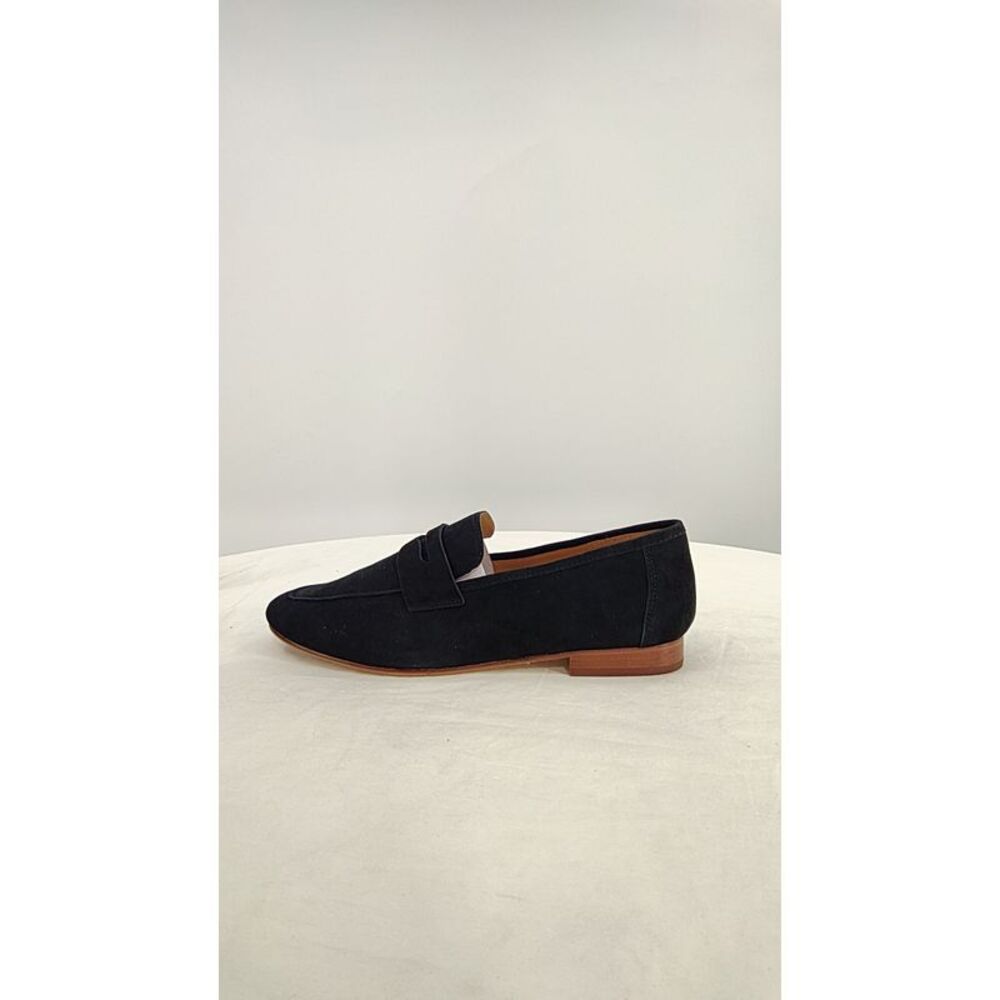 Quince Women Italian Suede Penny Loafer Black Shoes 8.5